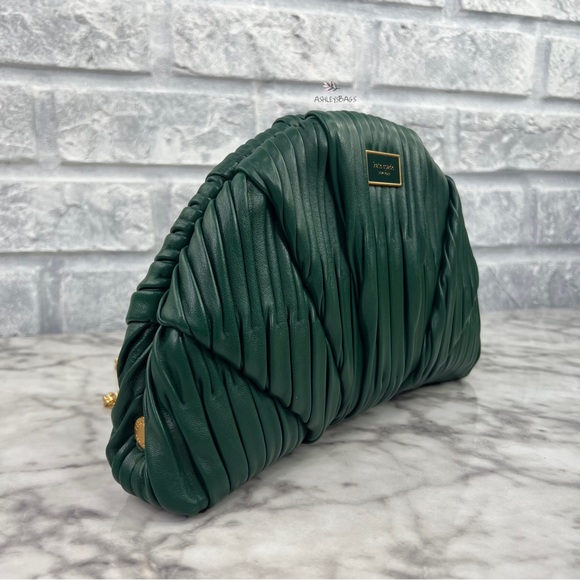 Kate Spade Patisserie Pleated 3d Croissant Clutch In Medieval Forest - Picture 2 of 12